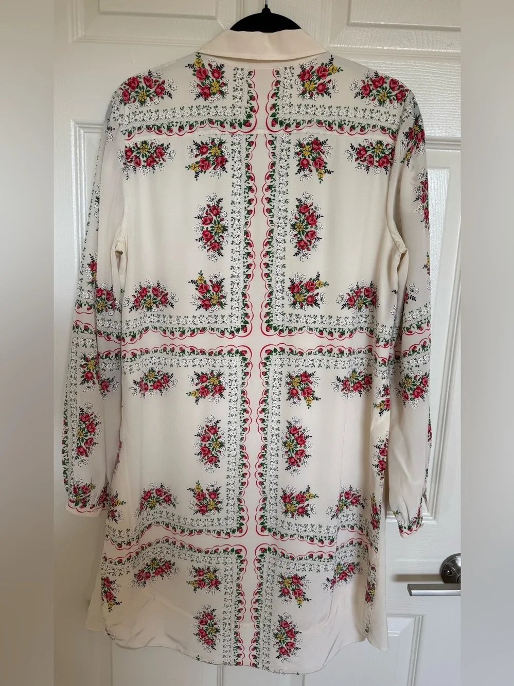 Tory Burch White Mini Shirt Dress with Pink Floral Print